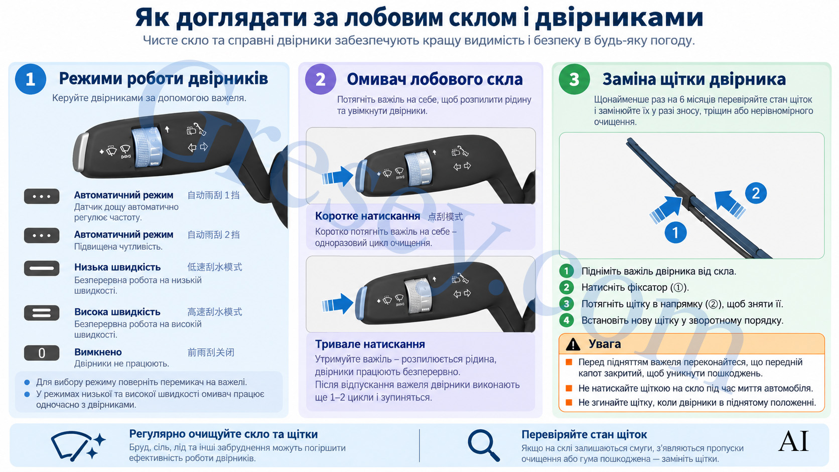 BYD Seal 08 з рекомендаціями щодо очищення лобового скла, догляду за двірниками та усунення пошкоджень скла. BYD Seal 08 with windshield cleaning, wiper care, and glass damage recommendations.