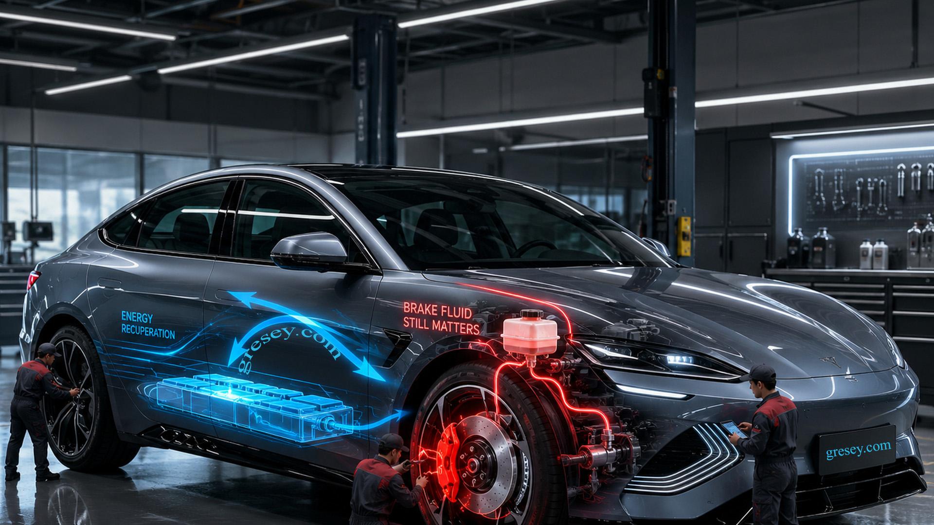 BYD SEAL з підсвіченою схемою гальмівної системи, червоними контурами гальм та синіми лініями рекуперації енергії.