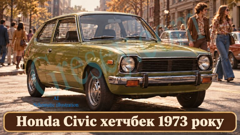 1973 Honda Civic Hatchback illustrating the beginning of the model history. Honda Civic Hatchback 1973 року на ілюстрації до початку історії моделі.